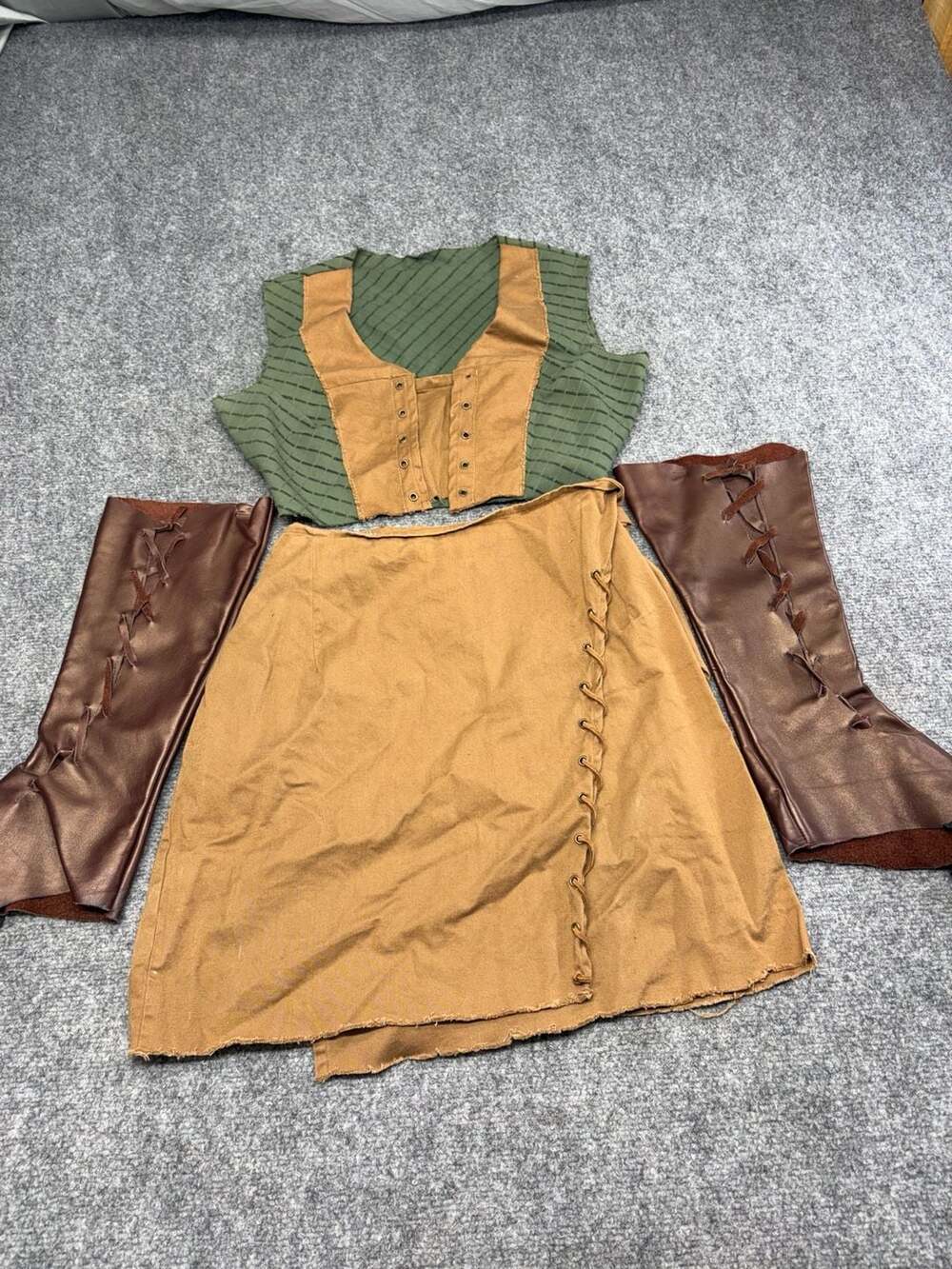 Gabrielle-Xena Renaissance Medieval Costume Vest Skirt Leggins Set-XS-Halloween